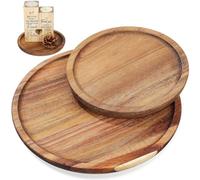 Didiseaon Timber Serving Trays Circle 2 Pcs with Raised Edges Round Rustic Wooden Trays Versatile Design for Coffee Table and Office for Fruits and Candies