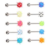 Didiseaon Tongue Piercing Studs Stainless Steel Silicone Tongue Rings Barbell Piercing Jewelry 10pcs Random Color 3.2x0.75x0.15cm for Home Salon Party Performance