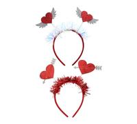Didiseaon Valentine's Day 2Pcs Heart Headband and Cupid Wings Set Decorative Party Hair Hoops for Women Girls Red Sequin Heart Shaped Headbands Reliable Material Suitable for Most Photo Props