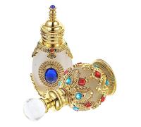 Didiseaon Vintage 2pcs 15ml Refillable Glass Perfume Bottles Set with Gold Spherical and Blue Crystal Designs, Small Travel Size Essential Oil and Perfume Sample Holder for Portable Refill