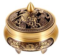 Didiseaon Vintage Chinese Brass Censer with Lid Three-legged Incense Burner for Aromatherapy Home Decor Bedroom Meditation Yoga Study Office Zen Elegant Carved Incense Holder