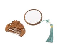 Didiseaon Vintage Hand-carved Wooden Comb and Compact Mirror Set with Tassel Lightweight Travel-friendly Vanity Accessories for Home Office and Outdoor Use