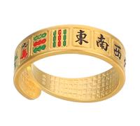 Didiseaon Vintage Mahjong Lucky Ring for Women Thirteen Yao Statement Band Sand Gold Jewelry Creative Feng Shui Charm Stylish Wealth Accessory