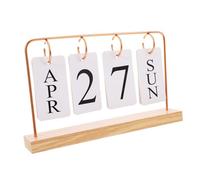 Didiseaon Vintage Perpetual Desk Flip Calendar with Rose Gold Iron Frame and Wooden Base Daily Desktop Organizer for Home Office Aesthetic Tabletop Decor with Smooth Finish and Easy Date