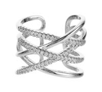 Didiseaon Women S Open Finger Ring with Zircon Double Crossed Lines Stylish Copper Jewelry for Weddings Parties and Daily Wear