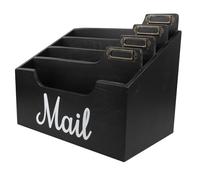 Didiseaon Wood Mail Organizer with Compartments, Black Desk Letter Holder and Paper Organizer, Desktop Document Tray for Home and Office Filing
