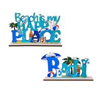 Didiseaon Wooden Alphabet Ornaments 2pcs Set Beach Ocean Letters Tabletop Decors Wooden Letter Decorations for Coastal Home and Party Display