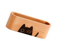 Didiseaon Wooden Business Card Holder Desk Organizer with Cat Pattern Beech Wood Display Stand for Office Reception and Desktop Use Easy Access Card Storage and Notes