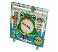 Didiseaon Wooden Frog Learning Clock and Calendar for Montessori Educational Tool with Integrated Date and Teaching Board Cognitive Development Play for Classroom and Home Use