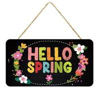 Didiseaon Wooden Hanging Sign Hello Spring Wood Sign Rustic Decor Black Flower Shape Farmhouse Style Welcome Guests Doorway and Party Decoration