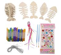 Didiseaon Wooden Wind Chime Kit DIY Fish Design with Fishbones Bells Brushes Stickers Creative Craft for Indoor Outdoor Garden Decoration Educational Art Project