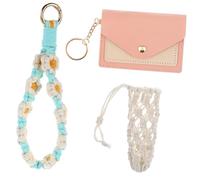 Didiseaon Woven Daisy Keychain Wallet with Cute Pink Card Holder and White Lipstick Net Pocket Multifunctional Wristlet for Women Stylish Accessory and