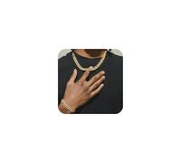 DIDISEE 2 Pcs Cuban Link Chain for Men Women Fake Diamond Chain Necklace Silver Gold Iced Out Chain Miami Cuban Link Bracelet Men Hip Hop Jewelry Gift, 8" Bracelet and 24" Necklace, Rhinestone, Cubic