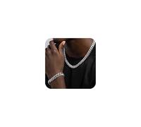 DIDISEE 2 Pcs Cuban Link Chain for Men Women Fake Diamond Chain Necklace Silver Gold Iced Out Chain Miami Cuban Link Bracelet Men Hip Hop Jewelry Gift, 8" Bracelet and 24" Necklace, Rhinestone, Cubic