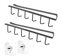 Didiseen Mug Rack Under Cabinet - Coffee Cup Holder, 6 Mugs Hooks Under Shelf, Display Hanging Cups Drying Hook for Tea Mug Bar Kitchen Towel Utensils 2 Pcs Black