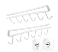 Didiseen Mug Rack Under Cabinet - Coffee Cup Holder, 6 Mugs Hooks Under Shelf, Display Hanging Cups Drying Hook for Tea Mug Bar Kitchen Towel Utensils 2 Pcs White
