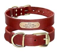 Didog Genuine Leather Dog Collars with Engraved Nameplate, Personalized Soft Leather Dog Collar with Custom ID Tag, Red Christmas Dog Collar for Medium Large Dogs