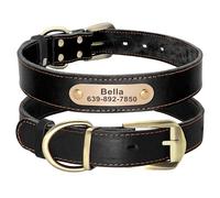 Didog Genuine Leather Dog Collars with Engraved Nameplate, Personalized Soft Leather Dog Collar with Custom ID Tag, Brown/Green/Red for Medium Large Dogs (M:Adjustable 14-18",Width 1", Black)