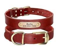Didog Genuine Leather Dog Collars with Engraved Nameplate, Personalized Soft Leather Dog Collar with Custom ID Tag, Red Christmas Dog Collar for Small Dogs