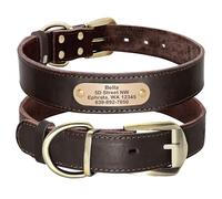 Didog Genuine Leather Dog Collars with Engraved Nameplate, Personalized Soft Leather Dog Collar with Custom ID Tag, Brown/Green/Red for Medium Large Dogs