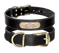 Didog Genuine Leather Dog Collars with Engraved Nameplate, Personalized Soft Leather Dog Collar with Custom ID Tag, Brown/Green/Red for Medium Large Dogs (L:Adjustable 17-21.5",Width 1.2", Black)