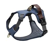 Didog No Pull Dog Harness Medium Sized Dog,Classic PU Leather Vest for Large Dogs with Easy Control Handle,No Choke Front Clip,Reflective & Adjustable for Walking,Blue,Chest 27-33"
