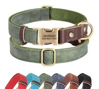 Didog Personalised PU Leather Dog Collar, Soft Durable Custom Dog Collars, Adjustable Christmas Dog Collar with Name Plate and Quick Released Metal Buckle for Small Medium Large Dogs, Green, M