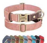 Didog Personalised PU Leather Dog Collar, Soft Durable Custom Dog Collars, Adjustable Dog Collar with Name Plate and Quick Released Metal Buckle for Small Medium Large Dogs, Pink, L