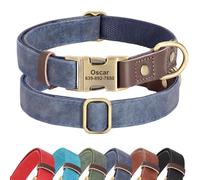 Didog Personalised PU Leather Dog Collar, Soft Durable Custom Dog Collars, Adjustable Dog Collar with Name Plate and Quick Released Metal Buckle for Small Medium Large Dogs, Blue, L