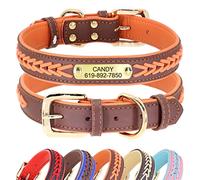 Didog Personalized Leather Dog Collars with Engraved Brass Nameplate - Braided Leather Soft Padded Custom Collar - Adjustable Pet Collars for Small Medium Large Dogs & Cats,Orange,XL(Neck 45-55cm)