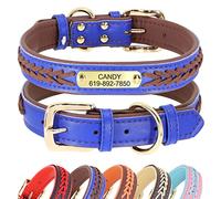 Didog Personalized Leather Dog Collars with Engraved Brass Nameplate - Braided Leather Soft Padded Custom Collar - Adjustable Pet Collars for Small Medium Large Dogs & Cats,Brown,M(Neck 30-39cm)