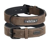 Didog Soft PU Leather Padded Custom Dog Collar with Personalized Nameplate and D Ring, Engraved Dog Collars for Small Medium Large Dogs,Brown,M