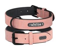 Didog Soft PU Leather Padded Custom Dog Collar with Personalized Nameplate and D Ring, Engraved Dog Collars for Small Medium Large Dogs,Pink,S