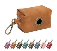 Didog Stylish Dog Poop Bag Holder for Leash, Easy-Pull and Colorful PU Leather Dog Poop Bag Dispenser with Metal Clip, Includes 1 Roll Pet Waste Bag for Daily Walking,Light Brown