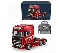 Die-cast Alloy Semi Tractor Model, 1/18 Scale RC Heavy Duty Truck with 2.4GHz Wireless Link, 25M Operating Range and Simulated Lights, Engineering Vehicle Collection Red