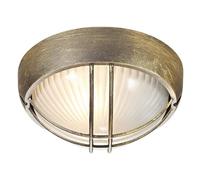 Happy Homewares Black/Gold Die Cast Aluminium Outdoor Circular Bulkhead Porch or Wall Light