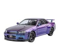 Die-cast car models 1:24 For Nissan GTR R34 Skylin Alloy Diecast Car Model With Sound And Light Pull Back Collectible Alloy car models(Purple Box)