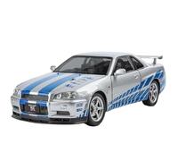 Die-cast car models 1:24 For Nissan GTR R34 Skylin Alloy Diecast Car Model With Sound And Light Pull Back Collectible Alloy car models(Silver Box)