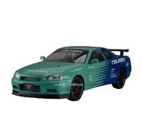 Die-cast car models 1:24 For Nissan GTR R34 SKYLINE R35 Sports Car Model Music Light Pull Back Miniature Model Alloy car models(R34 GreenBlue)