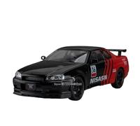 Die-cast car models 1:24 For Nissan GTR R34 SKYLINE R35 Sports Car Model With Pull-back Doors And Openable Miniature Model Alloy car models(R34 BlackRed)