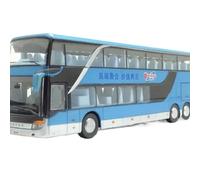 Die-cast car models 1:32 For Bus Model High Imitation Double-decker Sightseeing Alloy ABS Pull Back Flash LED Alloy car models(B lu)