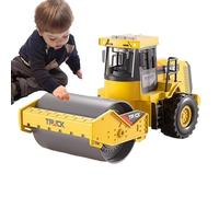 Die-Cast Road Roller Toy - 14/24.5cm Vehicle, Model Engineering Grader, High Detail Roller With Rotating Beacon And Cab | Kids Engineering Toy For Boys Girls Age 5+ STEM Learning Construction Play