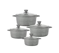 Die Cast Stockpot Set 4 Piece Non Stick Cooking Pot Casserole Set Aluminium Induction Stock Pot with Lids Tempered Glass 20cm 24cm 28cm 32cm Induction (Gray)