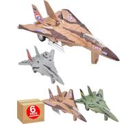 Die-cast Toy Model Fighter Jet Pull Back Aircraft Brown Collectible Model Plane with Light and Sound Effects for Combat Mission Play Handheld Size for Children - 6 Pack