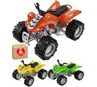 Die-Cast Toy Quad Bike Friction Powered Vehicle for Children Small Handheld Collectible Ride-On Mini Model Car for Boys and Girls Orange Durable Metal Plastic Assorted Colours 2 Pack - Electoys