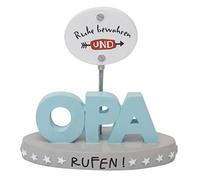 Die Geschenkewelt Happy Life 46124 Saying Calm and Grandpa Call Grey, Light Blue Photo Holder, Polyresin, 3 cm x 7 cm x 7 cm