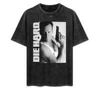 Die Hard Bruce Willis Action Movie John McClane Vintage Streetwear T-Shirt Washed Unisex Tops Size 3XL Black