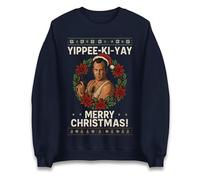 Die Hard Yippee-Ki-Yay Christmas Jumper, Funny Action Movie Xmas Unisex Sweatshirt, Retro 80s Film Holiday Knit Navy