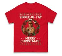 Die Hard Yippee-Ki-Yay Christmas T Shirt, Funny Action Movie Xmas Unisex Tee, Retro 80s Film Festive Top Red