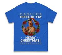 Die Hard Yippee-Ki-Yay Christmas T Shirt, Funny Action Movie Xmas Unisex Tee, Retro 80s Film Festive Top Royal Blue